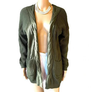 AAMILIFE Chunky Knit Cozy Casual Open Cardigan Sweater Women Size S Pocket